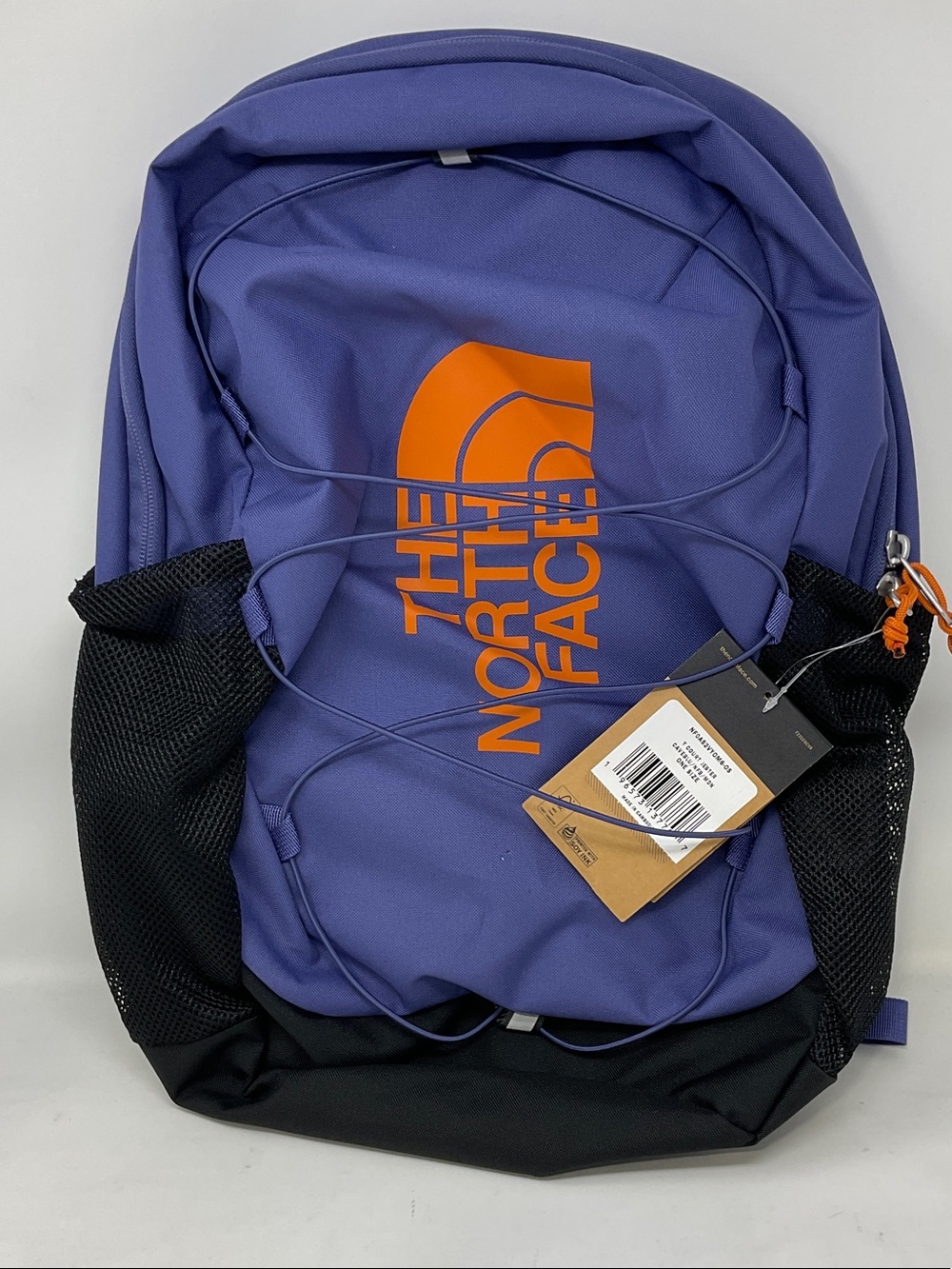 The North Face Purple Backpack with Orange Logo